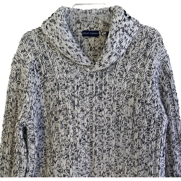 Grant Thomas Ragg Wool Sweater Mens Sz M VTG Black Chunky Shawl Collar Pullover - Picture 3 of 12